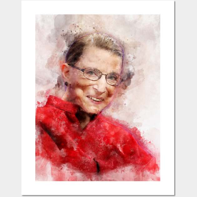 Ruth Bader Ginsburg Smiling Portrait Watercolor V Wall Art by SPJE Illustration Photography